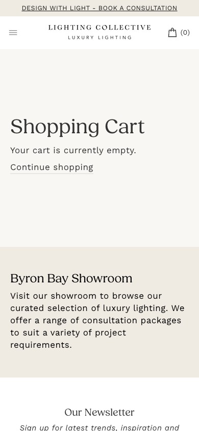Lighting Collective cart — no popup at this stage