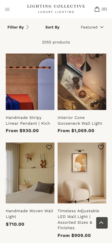 Lighting Collective — collection filter sidebar with price-range slider