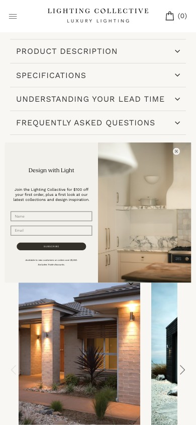 Lighting Collective PDP — dimensions visible inline